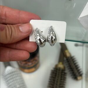 Silver Teardrop Earrings with Rhinestones